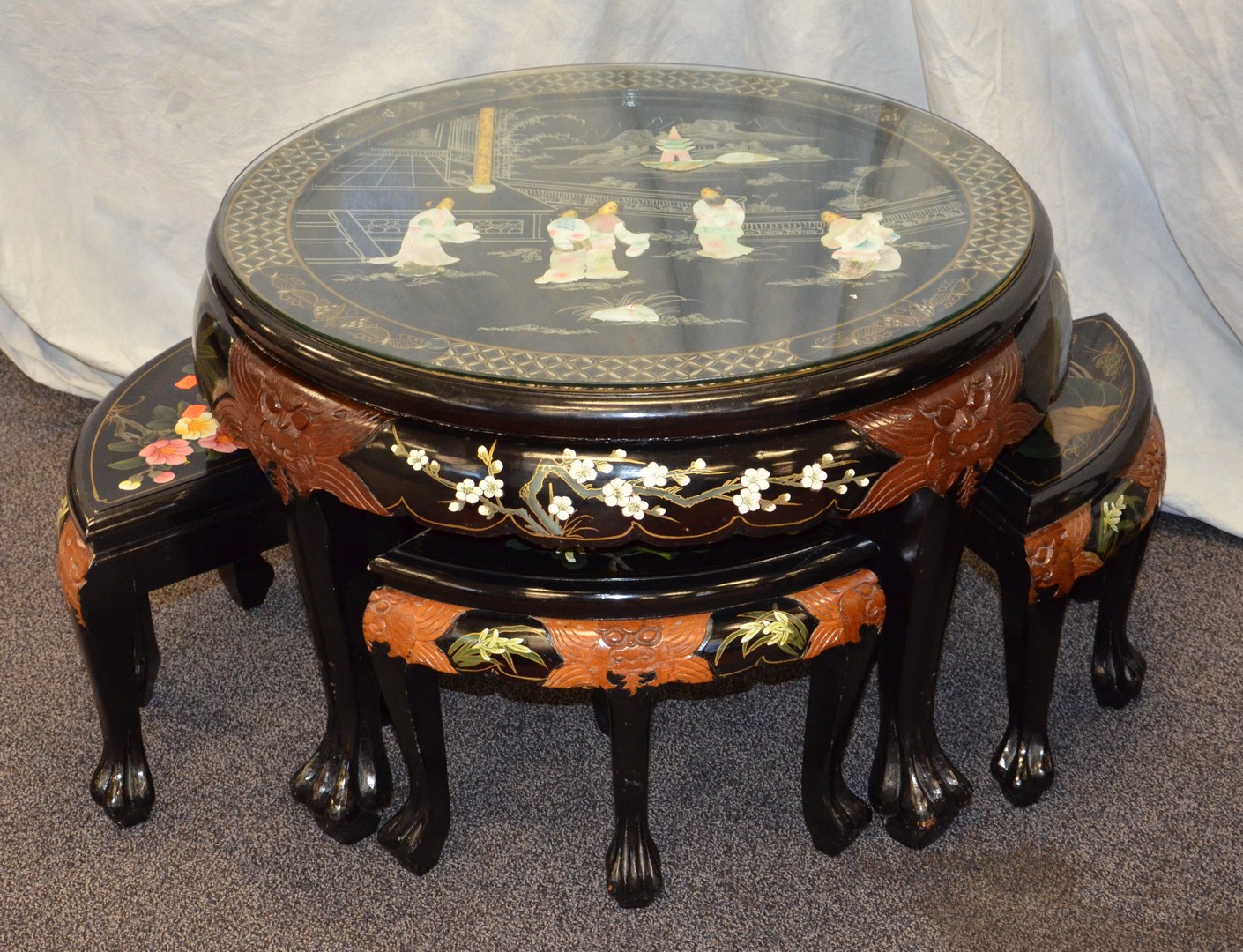 Appraisal: Lacquered and Mother of Pearl Mounted Asian low tables with