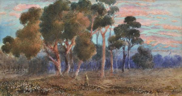 Appraisal: ELLIS ROWAN - Landscape with Kangaroo watercolour and gouache ELLIS