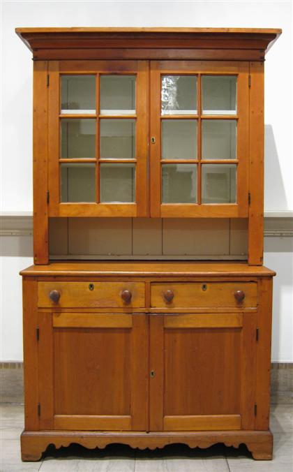 Appraisal: Pine stepback cupboard th century The rectangular molded cornice over