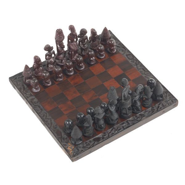 Appraisal: AFRICAN CARVED WOOD CHESS SET Hand carved chess set with