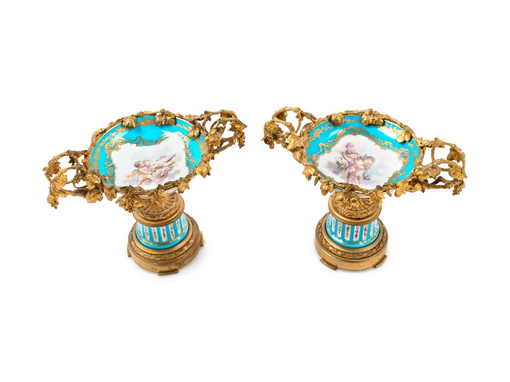 Appraisal: A Pair of Sevres Style Gilt Bronze Mounted Painted and