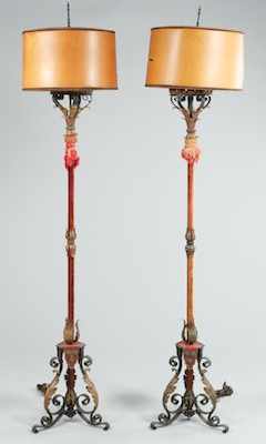 Appraisal: A Pair of Elaborate Vintage Wrought Iron Floor Lamps Apprx