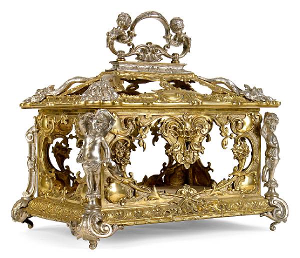 Appraisal: A French silvered and gilt bronze table casket late th