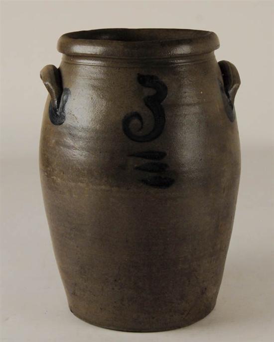 Appraisal: A Cobalt Decorated Stoneware Crock ovoid with applied ears double