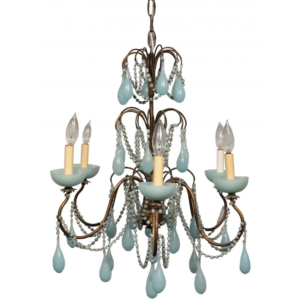 Appraisal: BLUE OPALINE GLASS SWAG CHANDELIER -light chandelier having glass raindrop