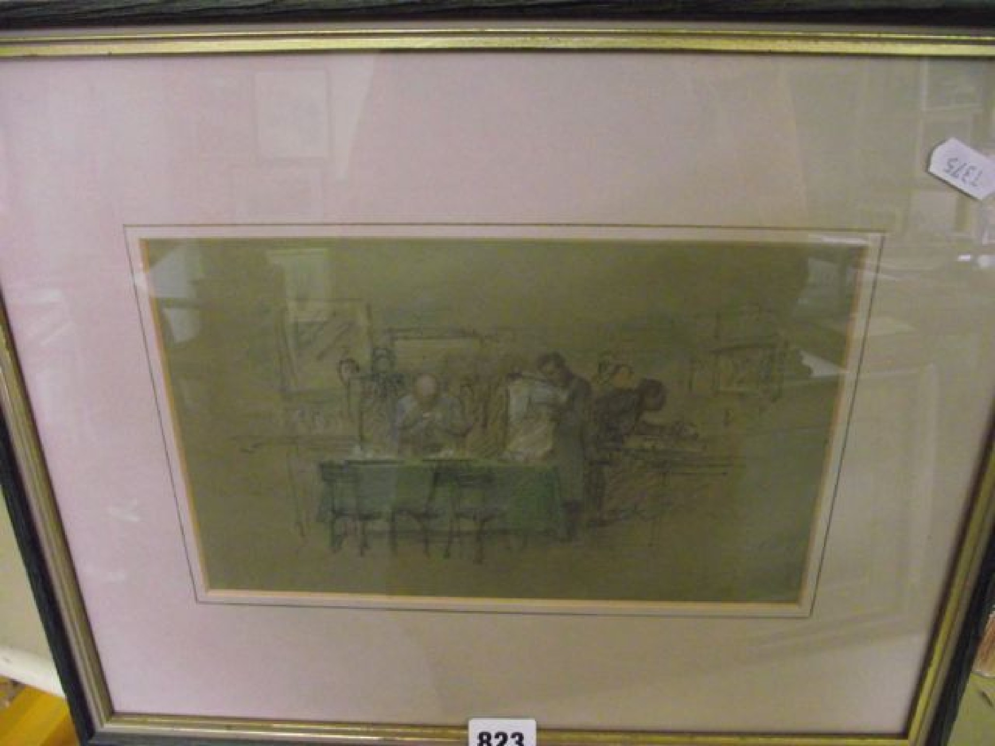 Appraisal: A pastel and charcoal study of an interior scene possibly