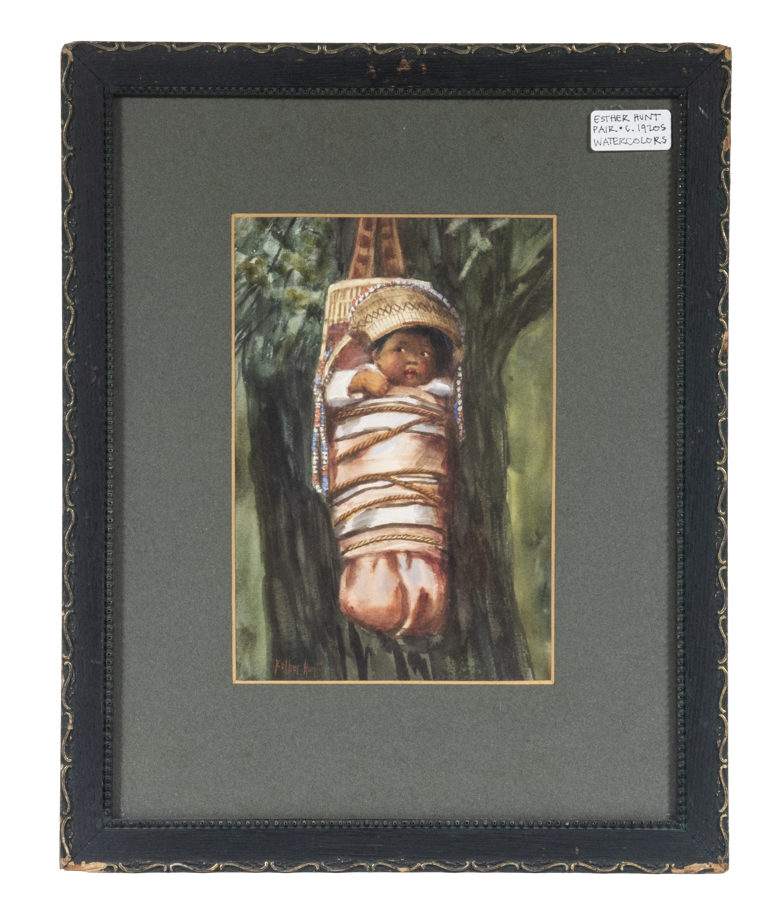 Appraisal: ESTHER ANNA HUNT CA NE - Female Papoose watercolor on