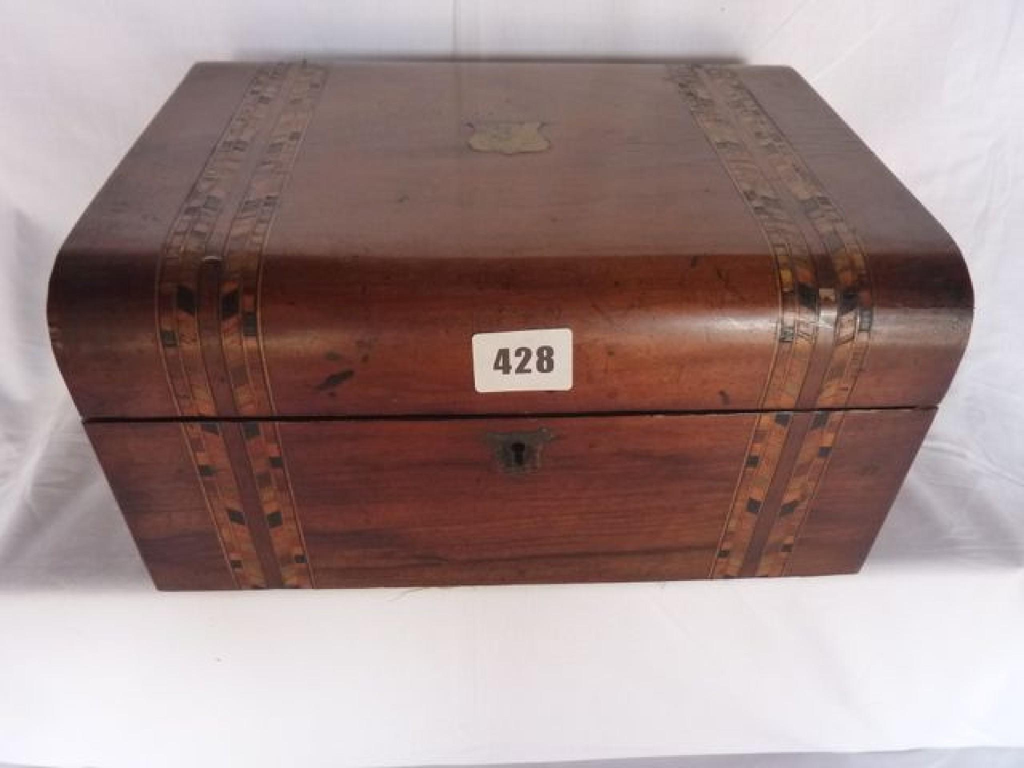 Appraisal: A Victorian walnut and straw work marquetry travelling box with