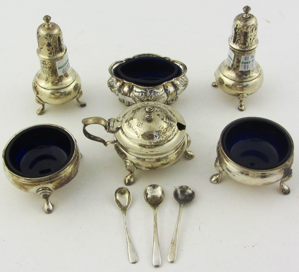 Appraisal: Silver comprising a five piece condiment set comprising a pair