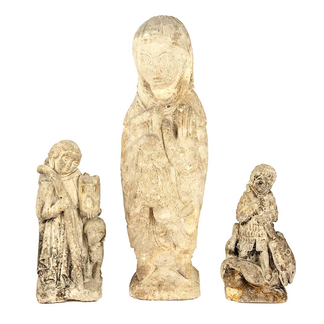 Appraisal: Three Renaissance Style Carved Stone Figures Height of taller inches