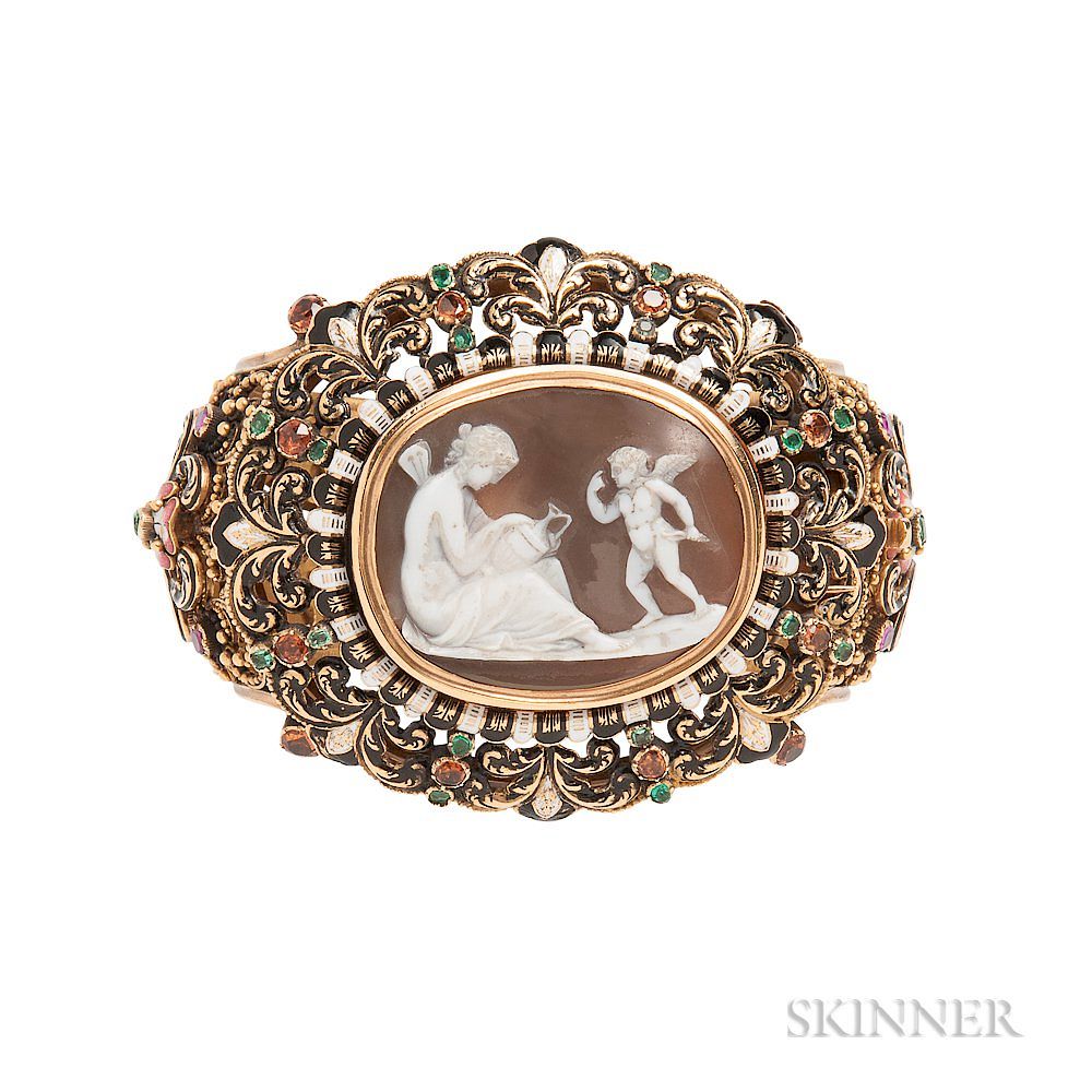 Appraisal: Renaissance Revival Gold Hardstone Cameo Enamel and Gem-set Bracelet Renaissance