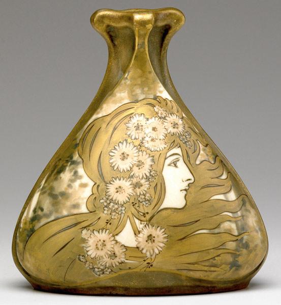 Appraisal: RIESSNER STELLMACHER KESSEL AMPHORA Art Nouveau vase with maiden in