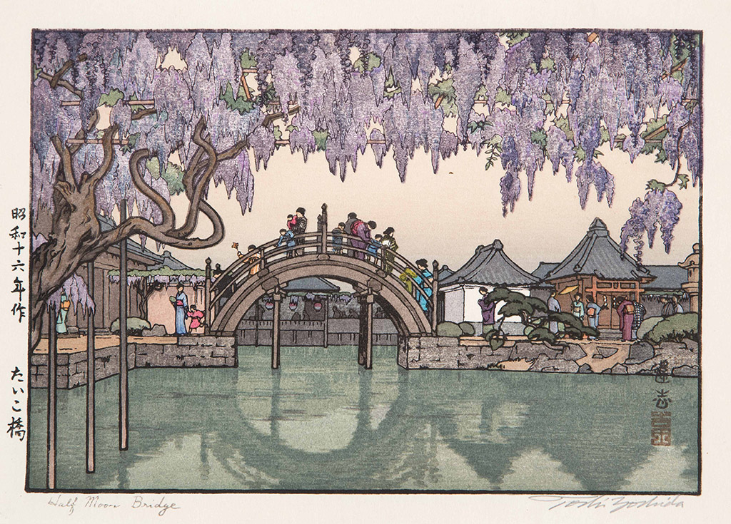 Appraisal: TOSHI YOSHIDA ChubanHalf Moon Bridge Titled lower left margin and