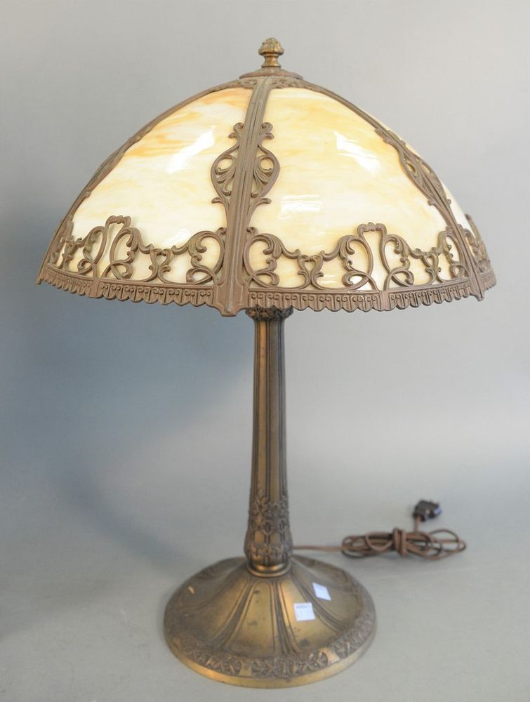 Appraisal: Caramel Slag Glass Table Lamp six panels height inches diameter