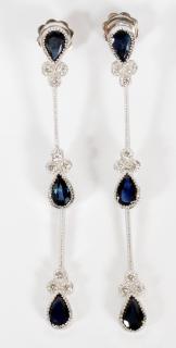 Appraisal: CT SAPPHIRE AND DIAMOND DANGLE EARRINGS PAIR CT SAPPHIRE AND