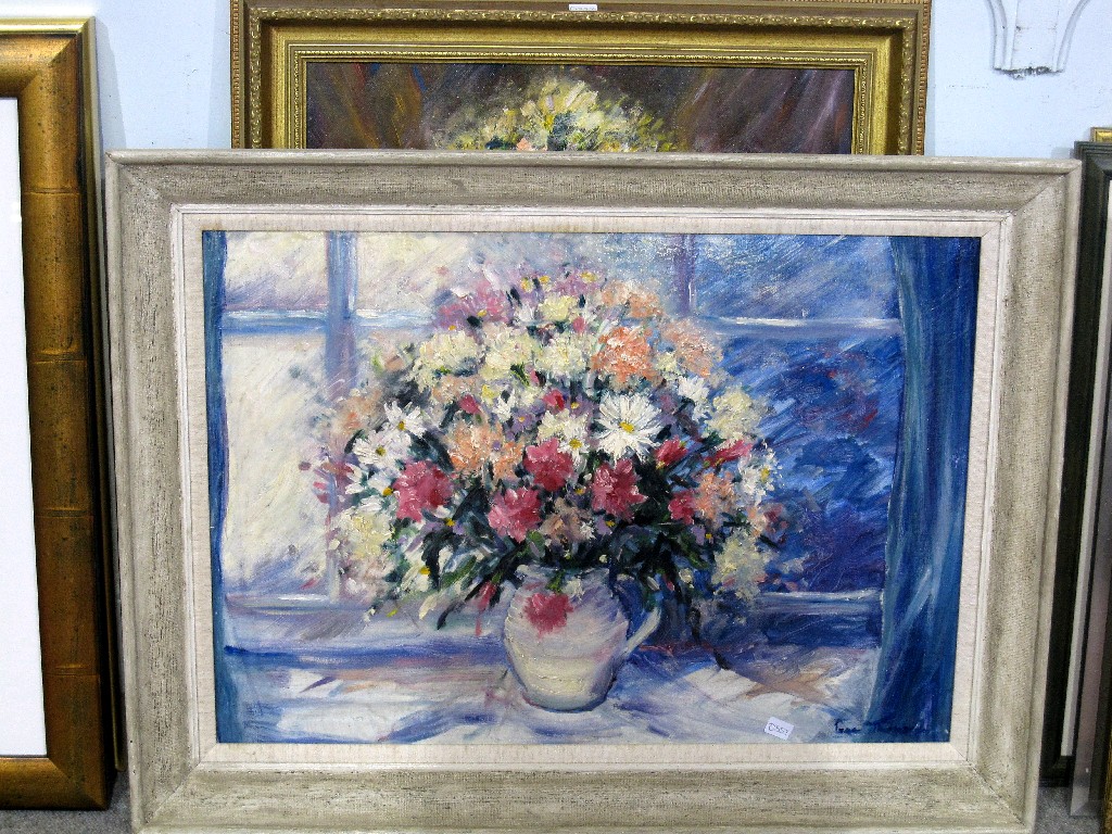 Appraisal: Lot comprising two oil on board flower studies one indistinctly