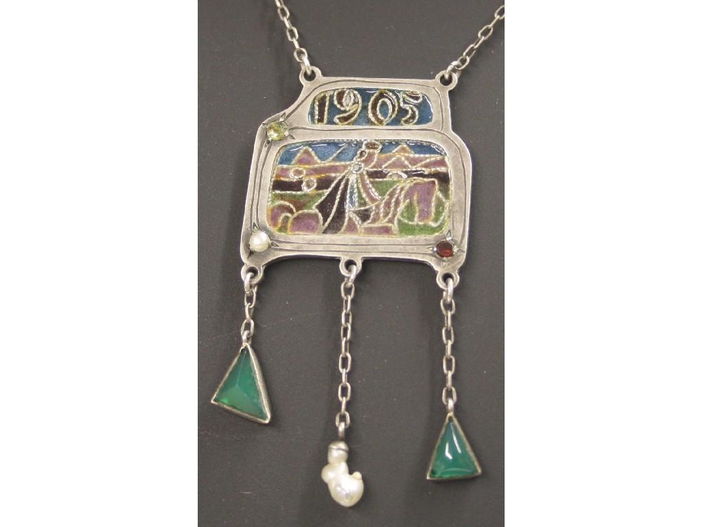 Appraisal: Arts Crafts silver plique a jour pendant with drops on