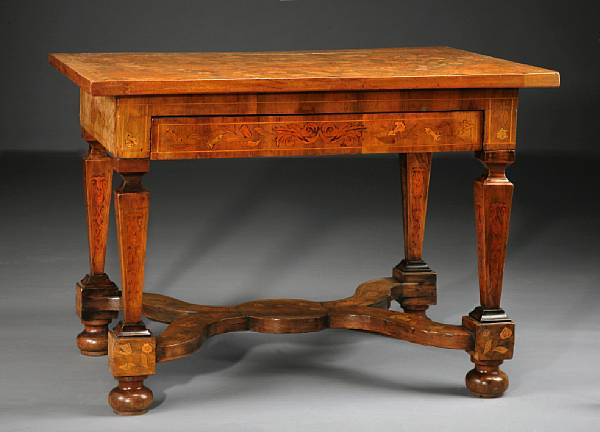 Appraisal: A William and Mary style marquetry and walnut center table