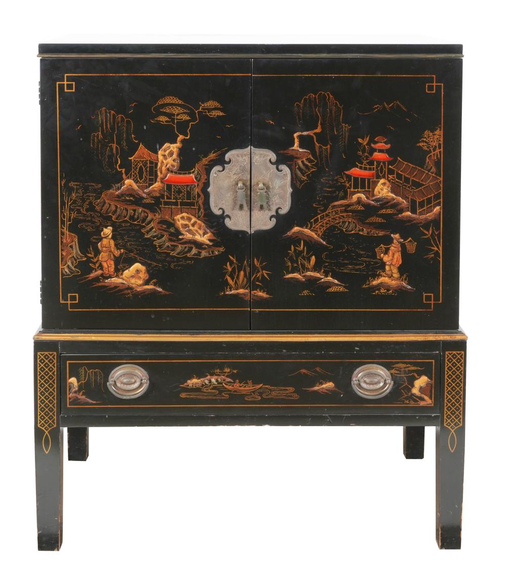 Appraisal: DREXEL CHINOISERIE LACQUERED CABINETwith manufacturer's branded label the interior fitted