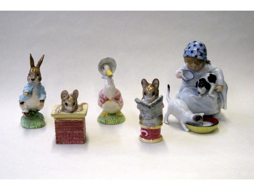 Appraisal: Four Royal Albert Beatrix Potter figures and a continental figure