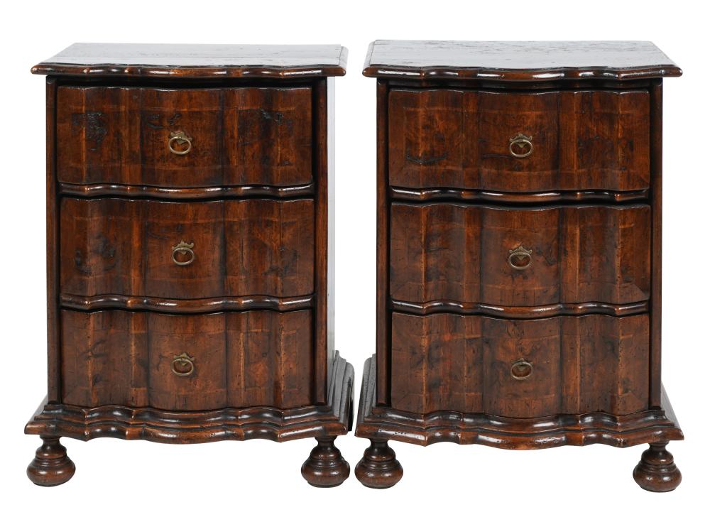 Appraisal: PAIR OF ITALIAN CARVED WALNUT COMMODESwith three drawers each Condition