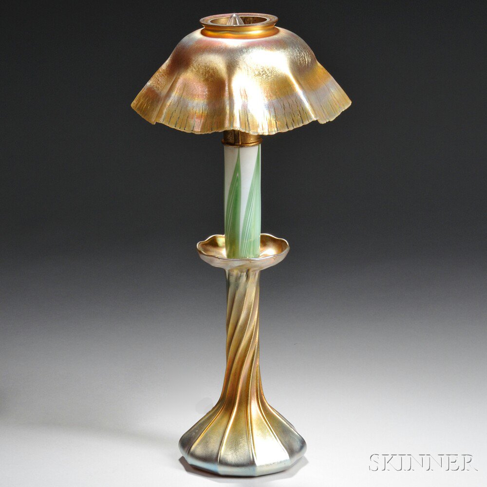 Appraisal: Tiffany Gold Favrile Candle Lamp Art glass metal New York