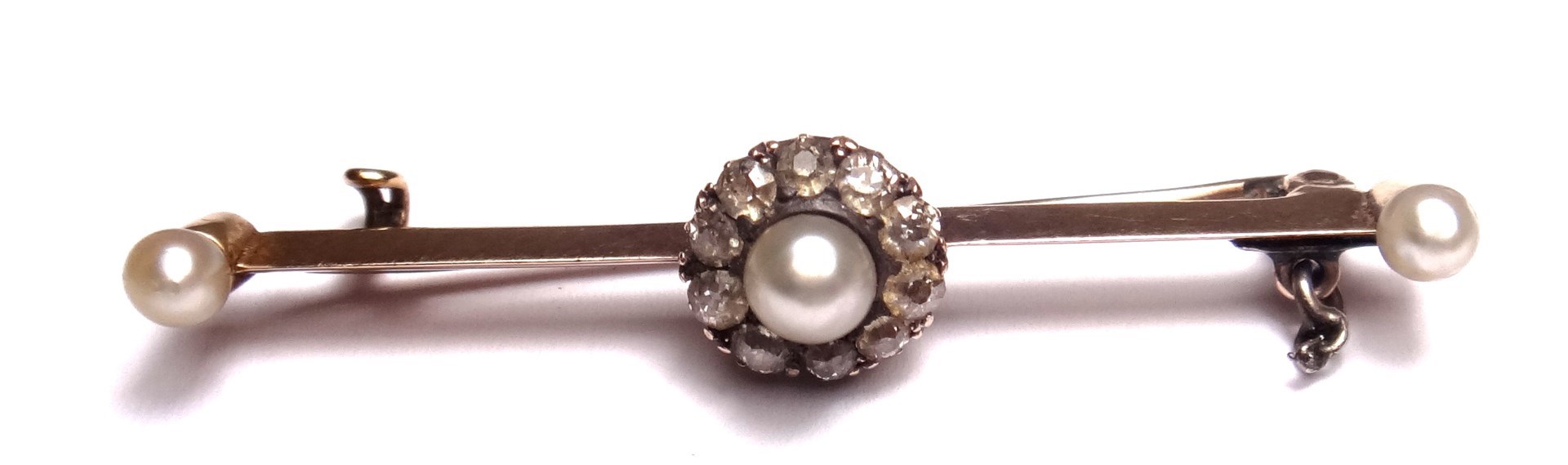 Appraisal: A diamond and cultured pearl set cluster bar brooch the