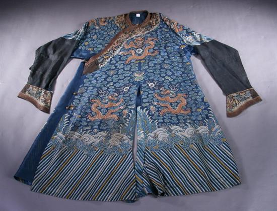 Appraisal: CHINESE BLUE GAUZE DRAGON ROBE Qing Dynasty - in long