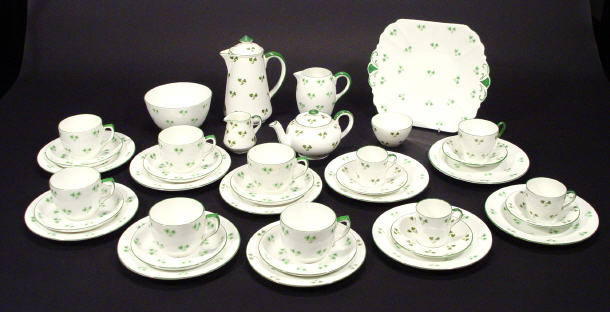 Appraisal: Shelley porcelain tea service transfer printed with clover leaves comprised