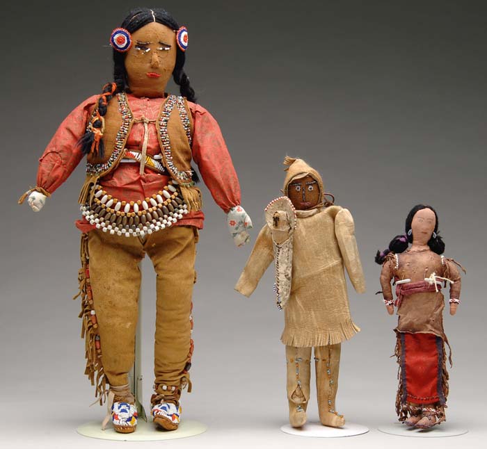 Appraisal: LOT OF THREE INDIAN TYPE DOLLS The largest being -