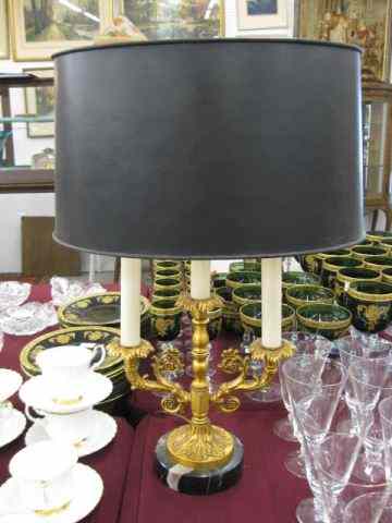 Appraisal: Table Lamp ornate gold double sconce black marble base