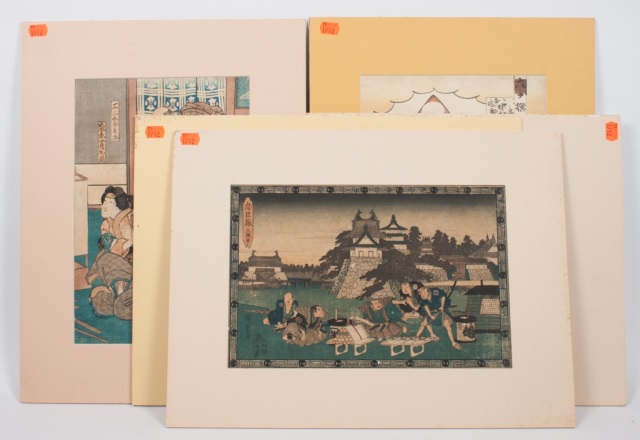 Appraisal: Six Japanese color woodcuts including three scenes from the Chushingura