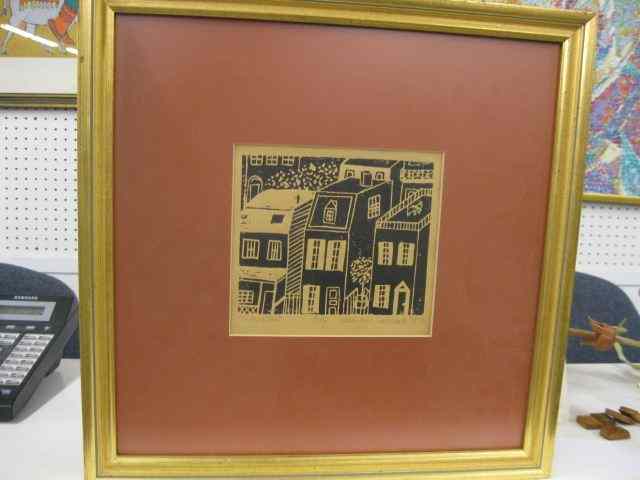 Appraisal: Heidi Joelke Woodblock ''This Was'' rowhouses approximately '' x ''