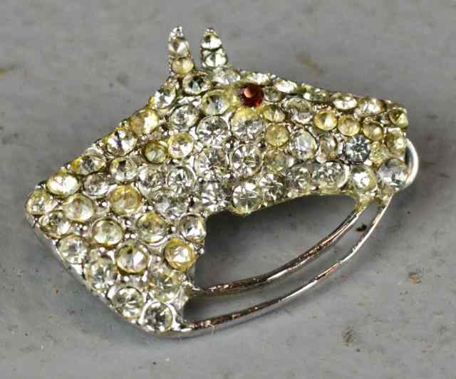 Appraisal: Sterling Broach of Rhinestone Horses HeadLovely little crystal rhinestone broach