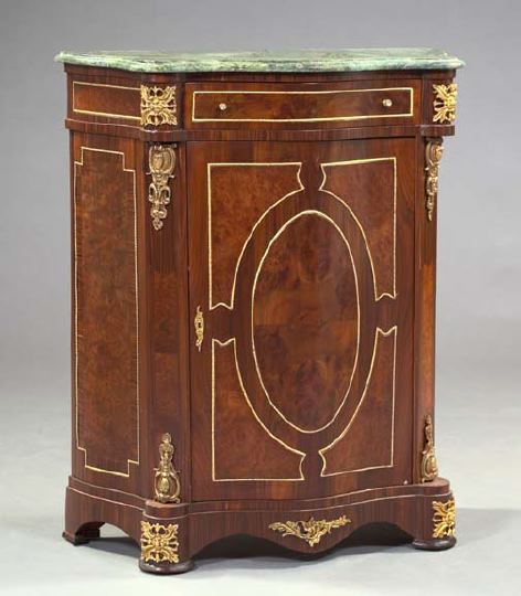 Appraisal: Louis XV-Style Gilt-Brass-Mounted and Verde Gris Marble-Top Parlor Cabinet the