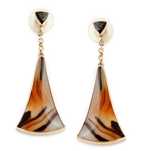 Appraisal: A pair of agate tourmaline and k gold earrings