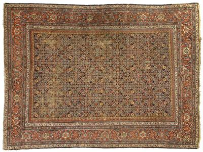 Appraisal: Mahal rug repeating geometric and leaf designs on dark blue