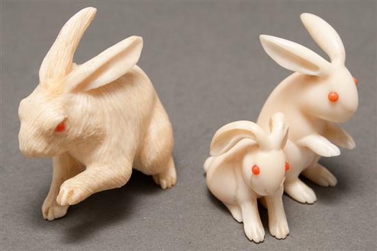 Appraisal: Japanese carved ivory rabbit figure and a Continental ivory group