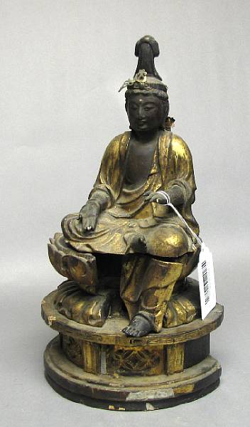 Appraisal: A gilt lacquered wood figure of Miroku Bosatsu Edo Period