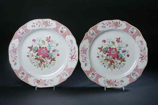 Appraisal: PAIR CHINESE FAMILLE ROSE PORCELAIN CHARGERS th century Floral decoration