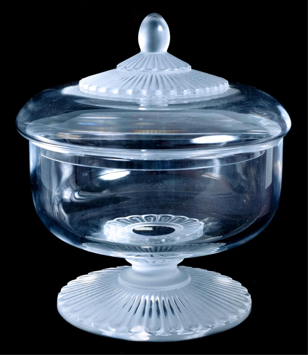 Appraisal: LALIQUE CRYSTAL ELVINE JELLY OR CANDY BOWL W LIDLalique crystal