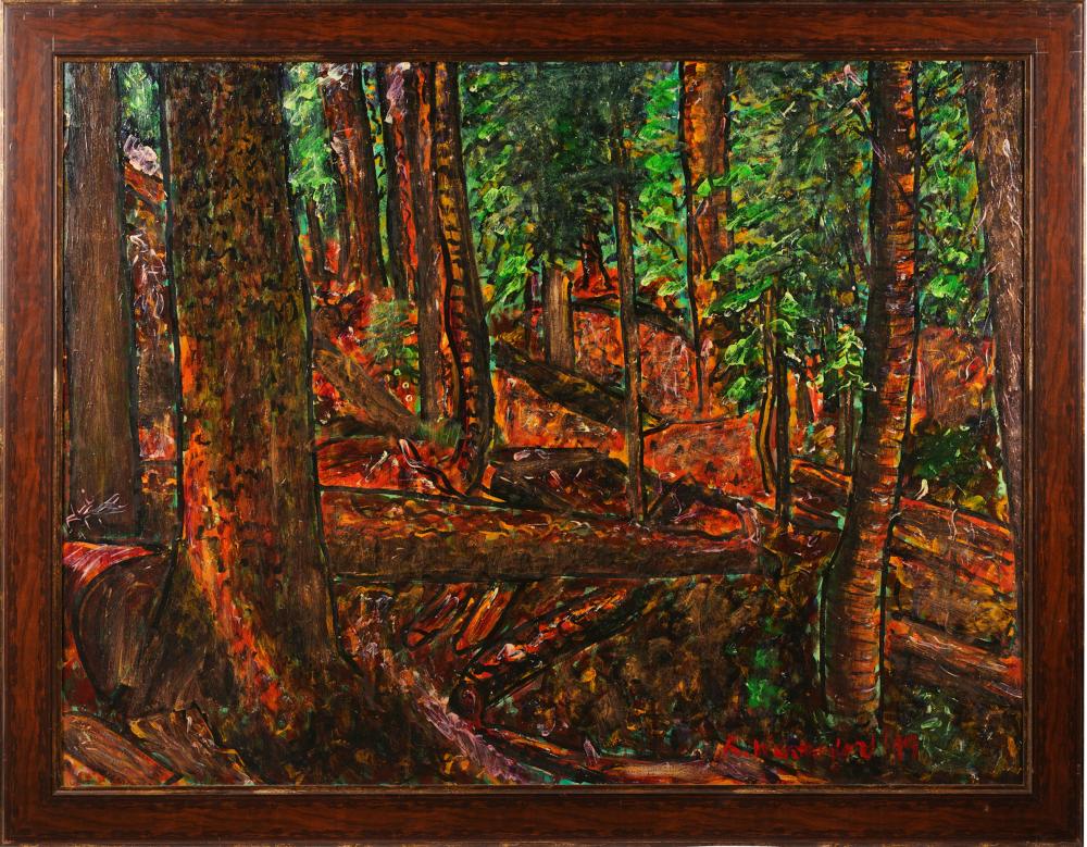 Appraisal: ROBERT WEATHERFORD FOREST SCENE oil on canvas signed and dated