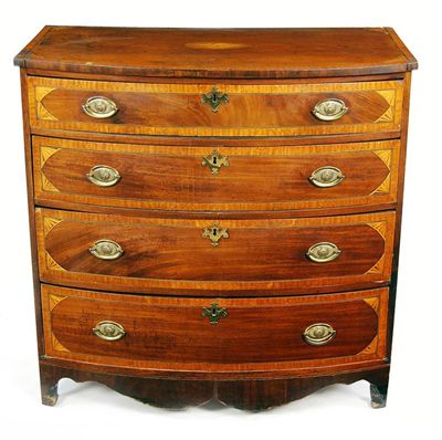 Appraisal: An early th century mahogany bowfront chest with satinwood banding