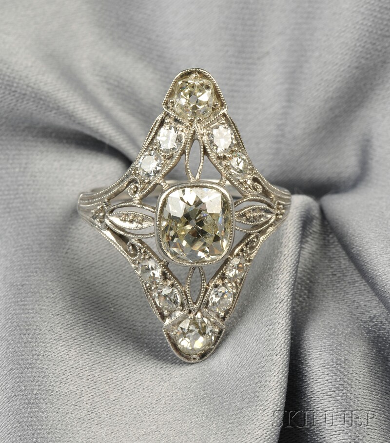 Appraisal: Art Deco Platinum and Diamond Ring set with an old