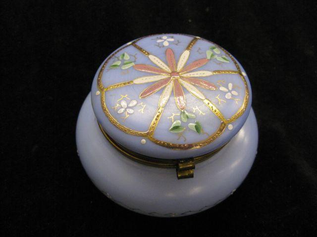 Appraisal: Victorian Art Glass Dresser Box enameled on blue diameter tall