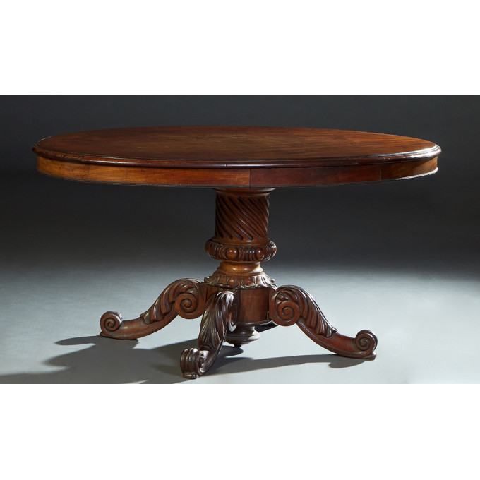 Appraisal: French Carved Walnut Center Table c the stepped oval top