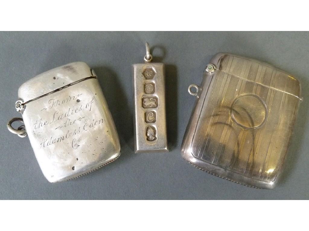 Appraisal: LARGE SILVER VESTA BOX oblong and engine turned with ring