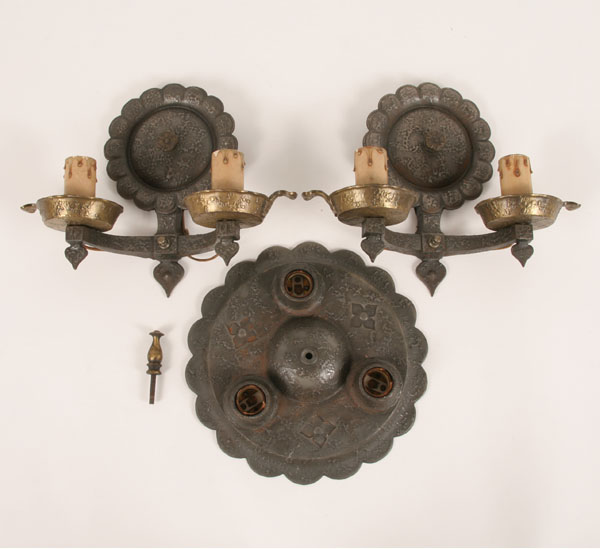 Appraisal: Decorative metal lighting fixtures with pair of two light sconces