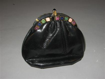 Appraisal: Petite black lizard skin purse Judith Leiber Clam shell frame