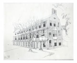 Appraisal: Architectural Etching Brick Residence Architectural etching of a brick residence